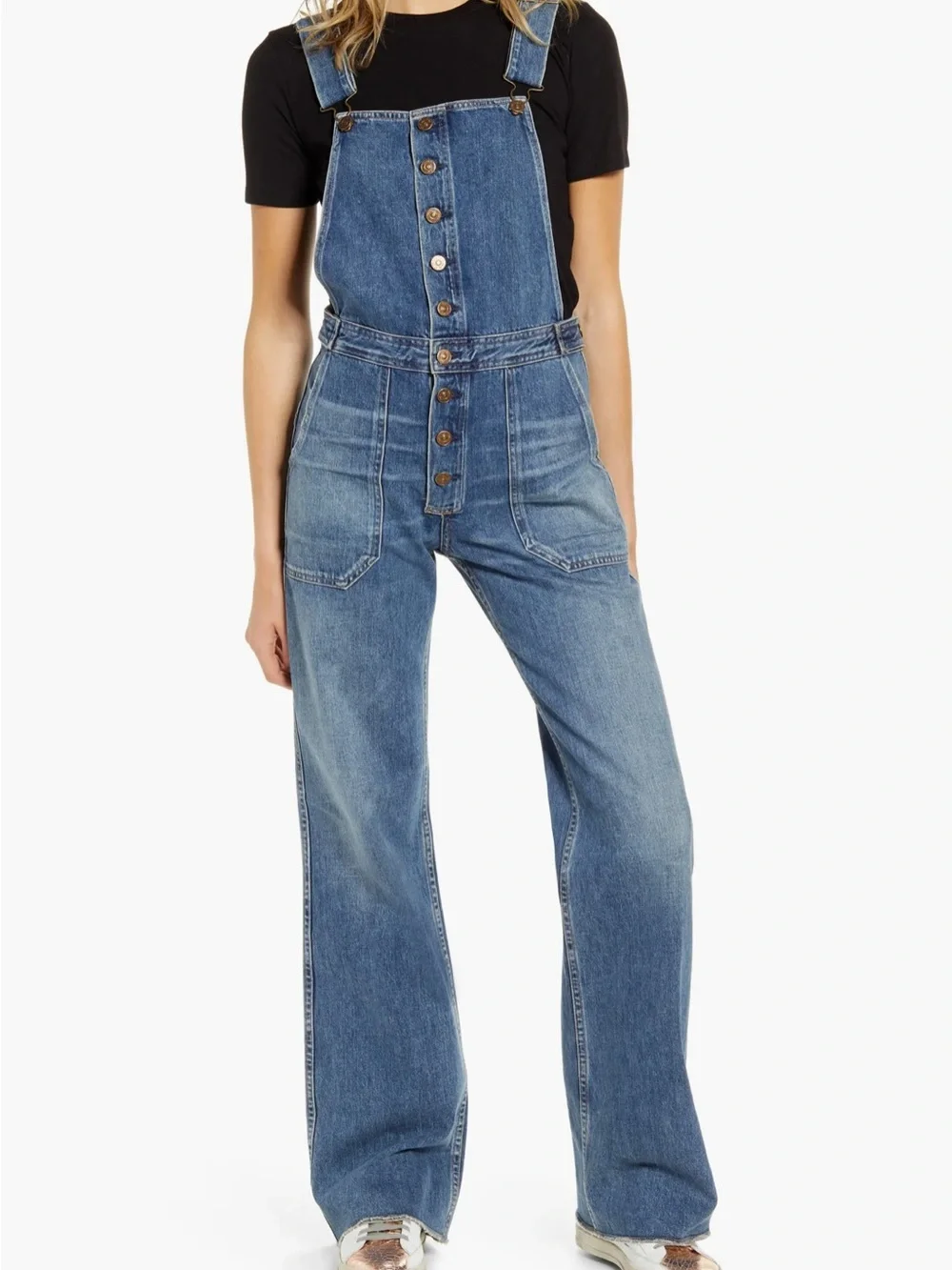 Anthro Citizens Of Humanity Faye Overalls Comeback Wash Button-Front Wide Leg